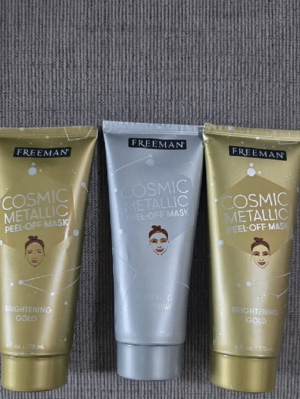 Freeman Cosmic Metallic Peel-Off Mask Trio -2 Gold & 1 Platinum,‎ New, 6oz. Each